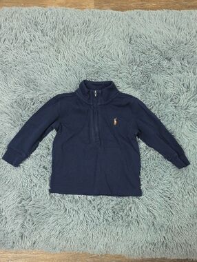 Ralph Lauren Navy Half-Zip Kids Pullover with Gold Pony